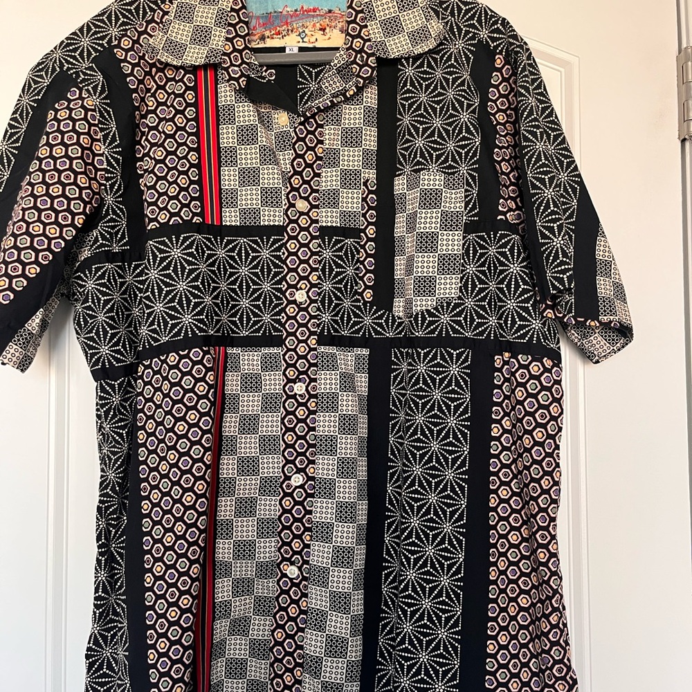 Robert Graham Black Japan Patchwork Patterned Short-Sleeve Button-Up Size XL
